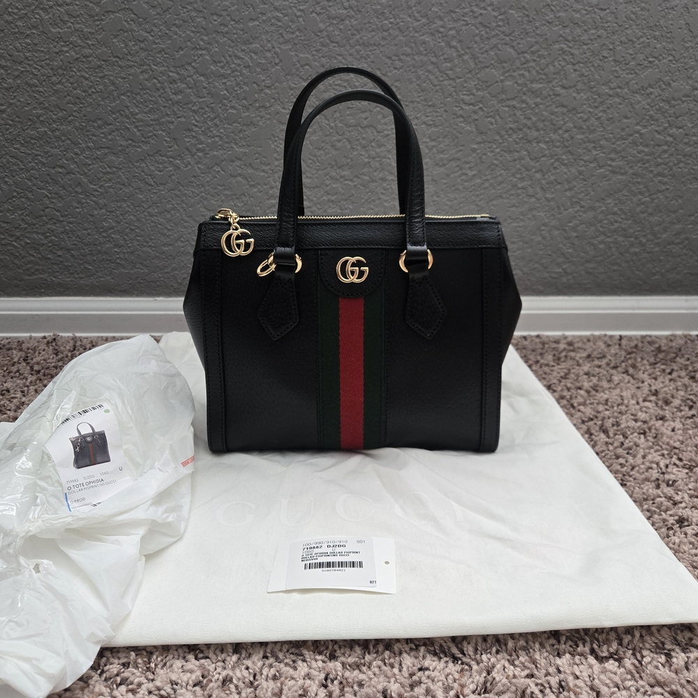 Gucci Ophidia Black Tote with Red and Green Stripes